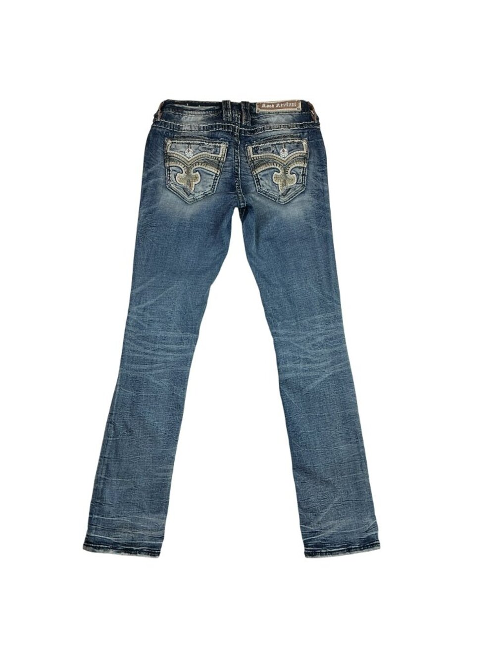 Rock Revival Damyan Straight-Leg Jeans Womens 27 Denim Embroidered Fleur-De-Lis